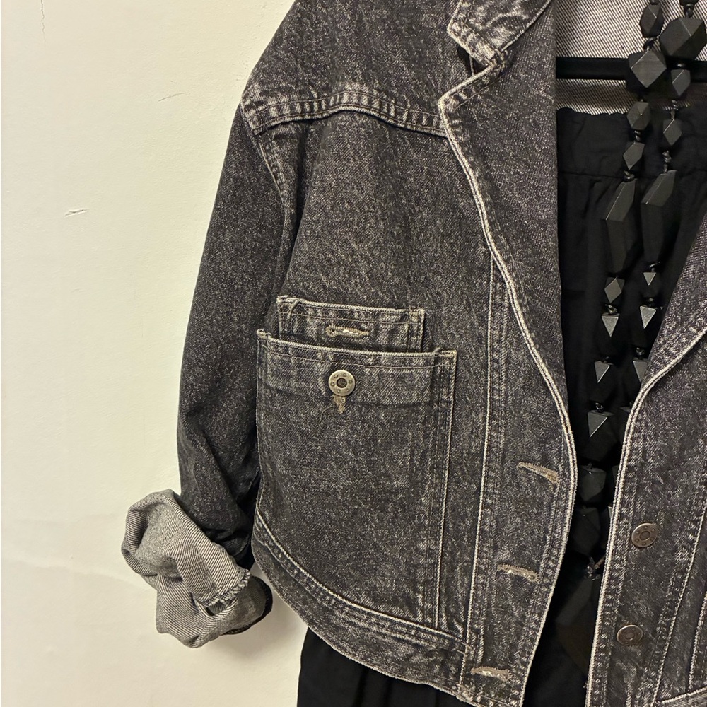 Vintage Lee Black Washed Cropped Denim Jacket Small - Picture 12 of 14